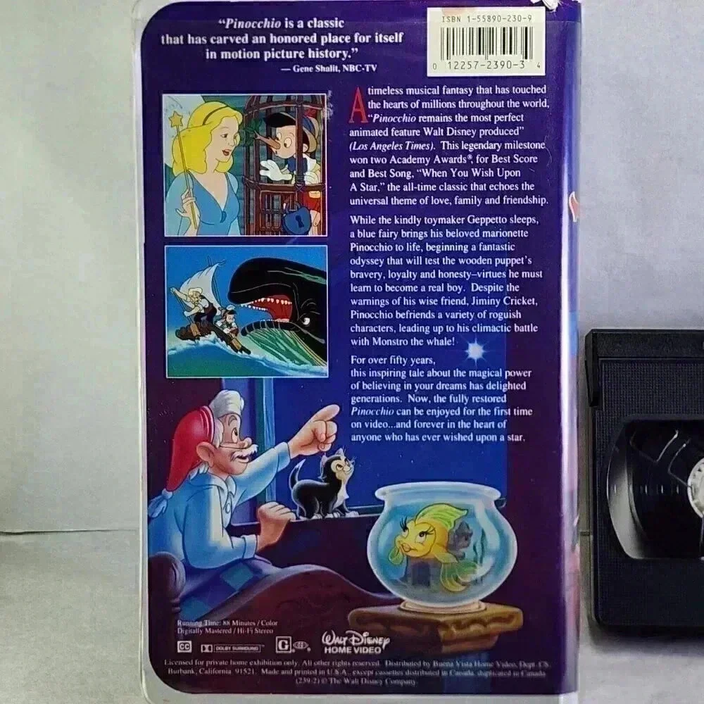 Disney Pinocchio Clamshell VHS Movie 1993 Clam Shell Artwork Masterpiece #239